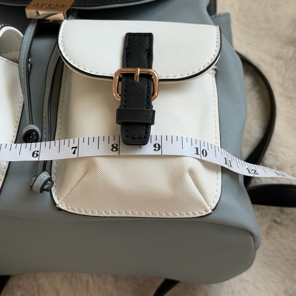 Everyday GUESS Gammill White, Light Blue & Black Dual Buckled Pockets Backpack - Picture 15 of 16